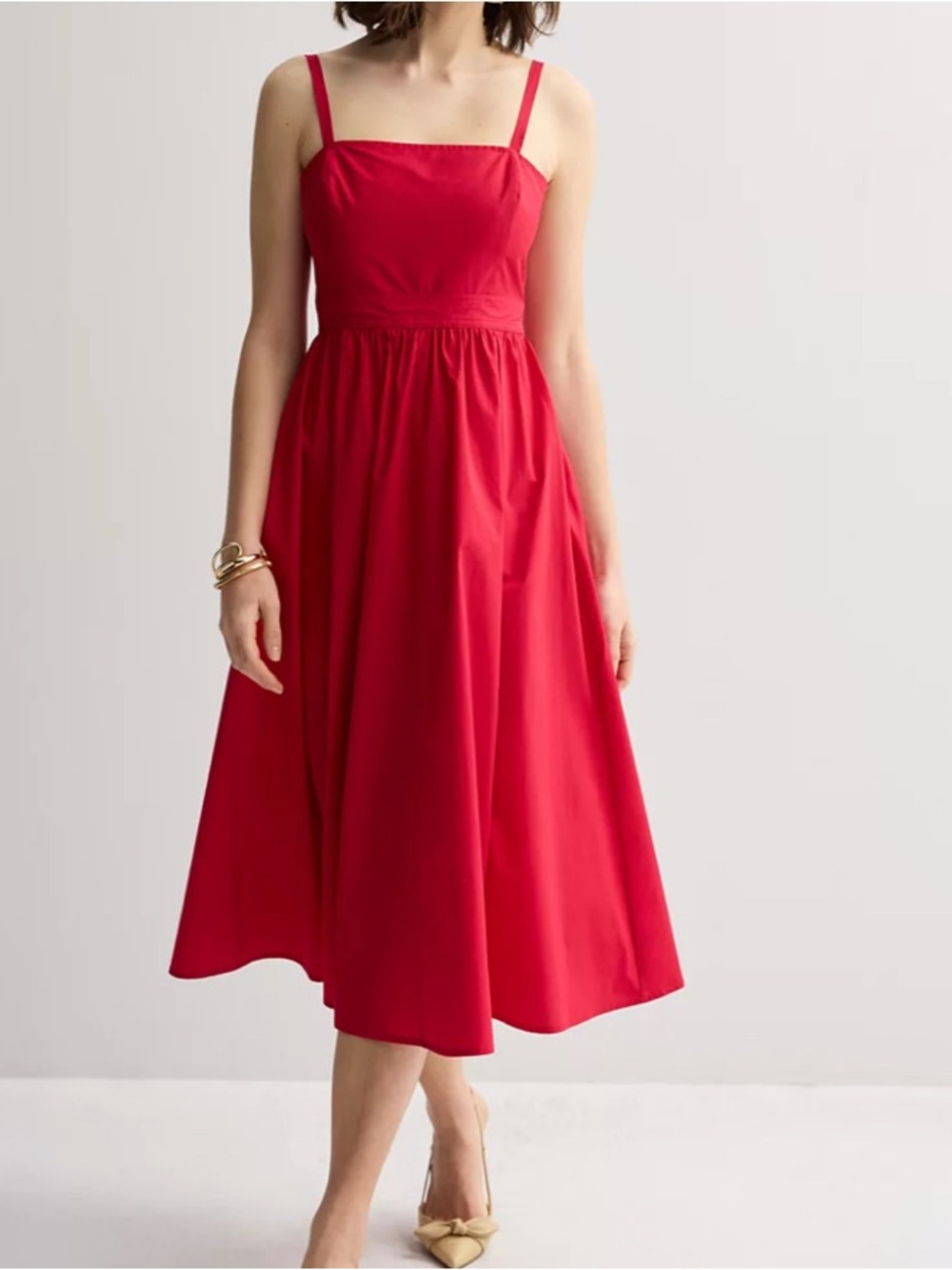 Nine West Red Square-Neck Spaghetti Strap Midi Dress